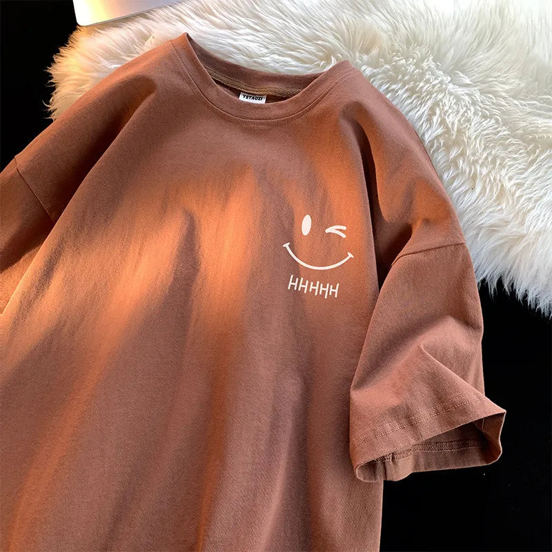 T-shirt manches courtes pour hommes et femmes, visage souriant, drôle, mode Couple, américain, basique, Simple, surdimensionné, ample, pull pour garçons