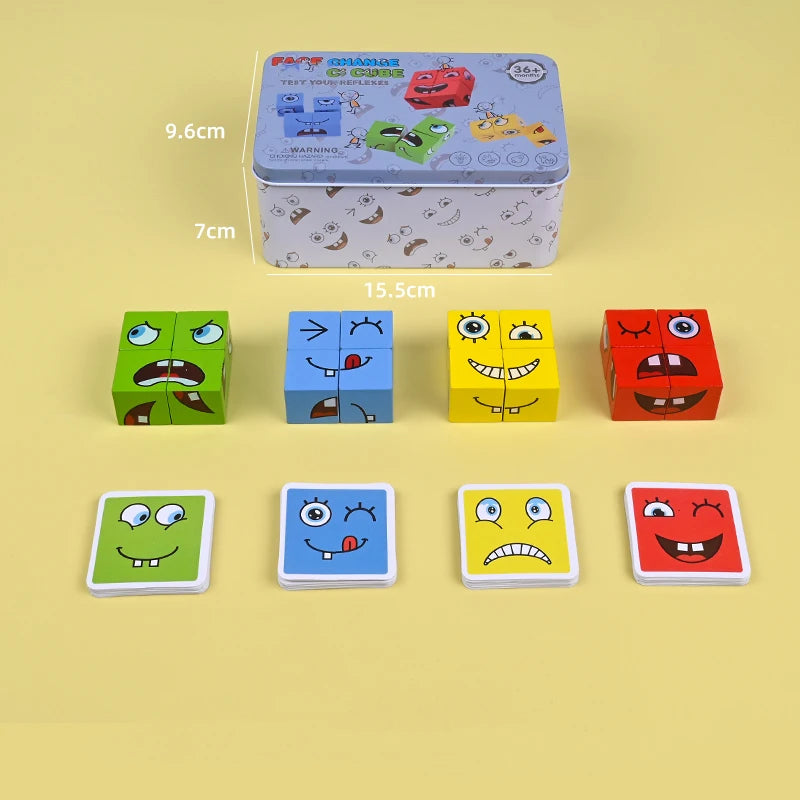 Grand jeu de construction en bois avec puzzle d'émoticônes et émoticônes pour enfants. Idéal pour apprendre et apprendre