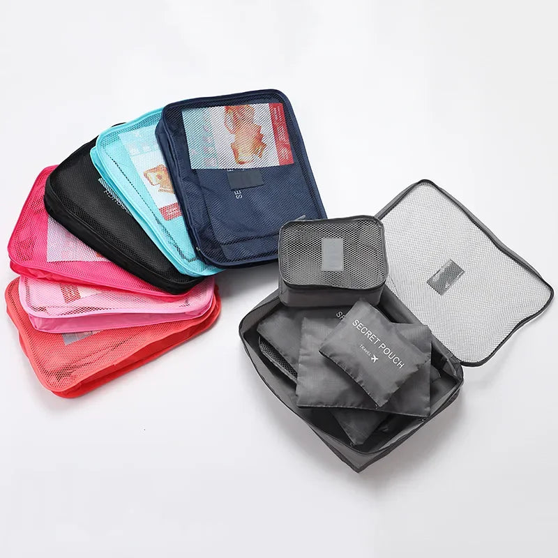 Sacs de rangement de voyage, ensemble de 6 pièces, ensemble d'emballage de valise, étuis de rangement, organisateur de bagages portables, organisateur pliable de vêtements et de chaussures