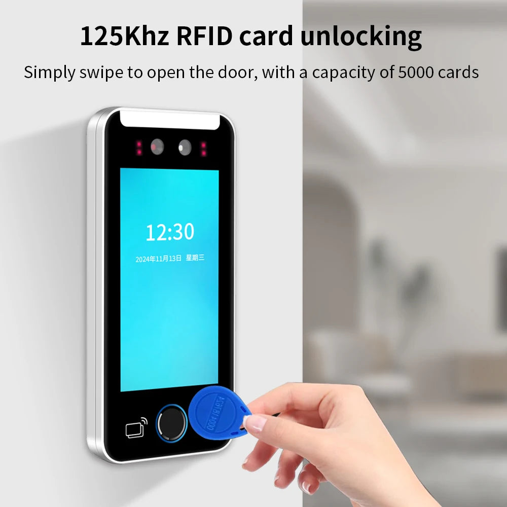 Serveur à écran tactile 5 pouces, Wi-Fi, Tuya, contrôle d'accès par reconnaissance faciale et empreinte digitale avec lecteur RFID, pointeuse FaceTime