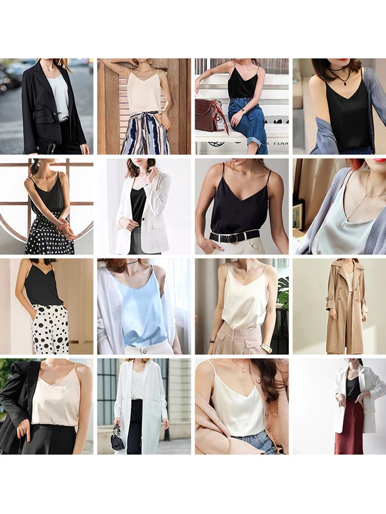AOSSVIAO 2025 Spaghetti sangle haut femmes licou col en V basique blanc Cami sans manches Satin soie débardeurs femmes été Camisole