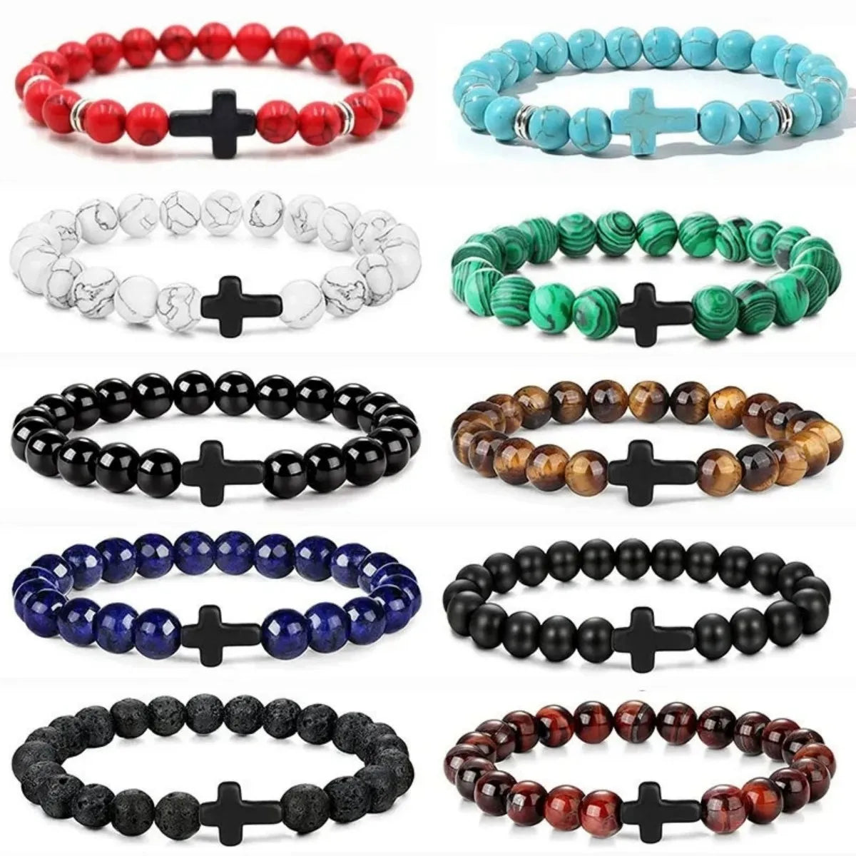 Prière hommes pierre naturelle perles de bois chapelet hématite croix Bracelets Onyx méditation Bracelet femmes Yoga bijoux Homme Pulsera