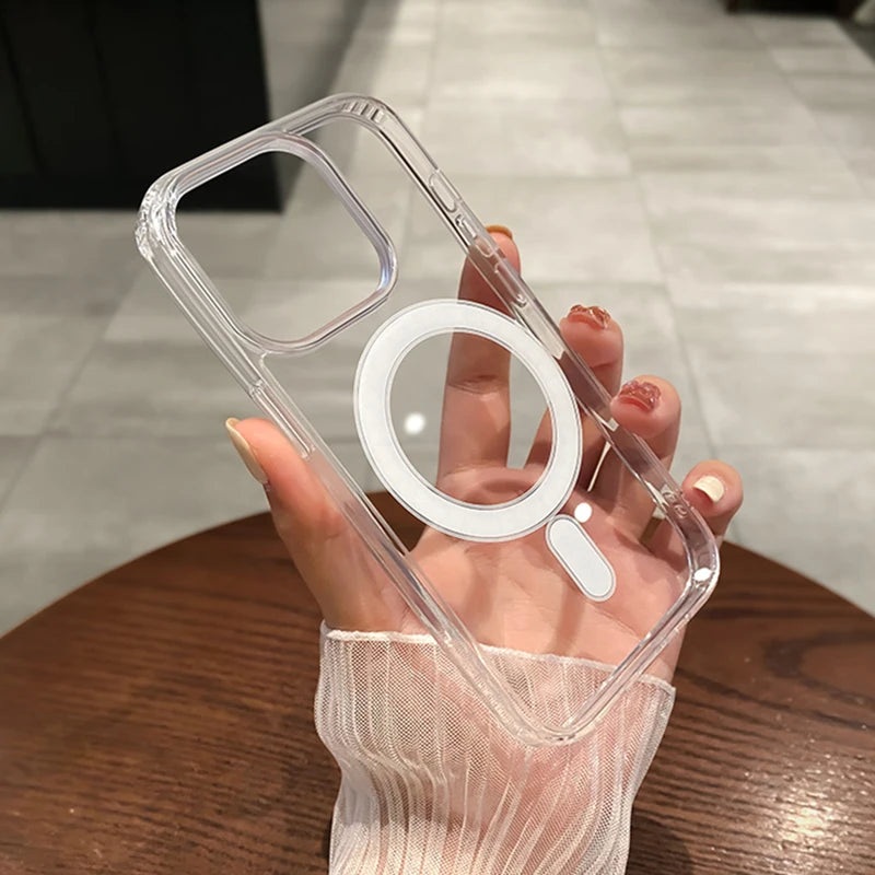 Magesafe – coque de Charge magnétique transparente sans fil, étui PC résistant aux chocs pour iPhone 11 12 13 14 15 16 17 Air Pro Max Plus Mini