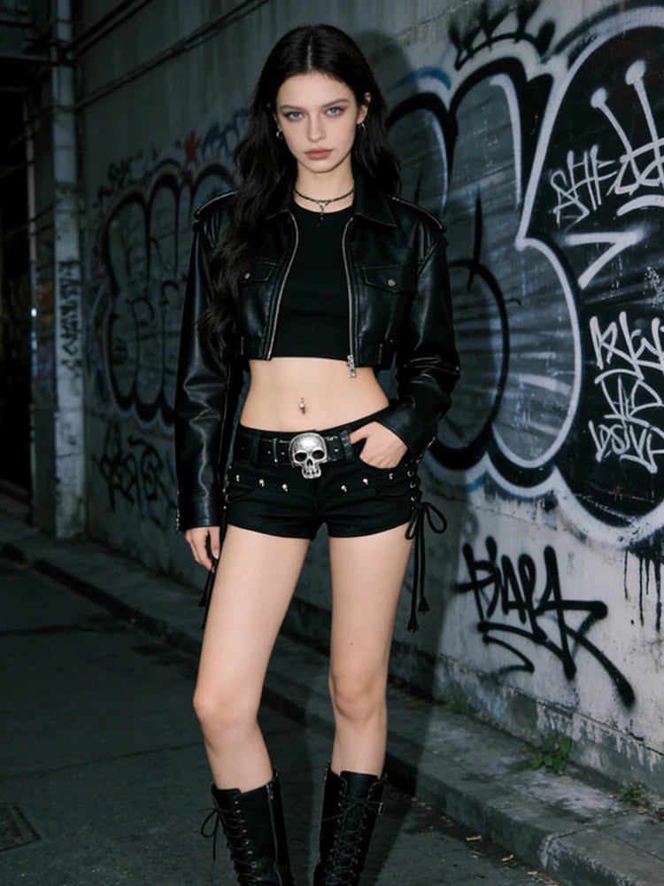 Short en Jean gothique noir pour femmes, Vintage, esthétique, coréen, taille basse, Harajuku Y2k, pantalons courts de Cowboy, vêtements d'été