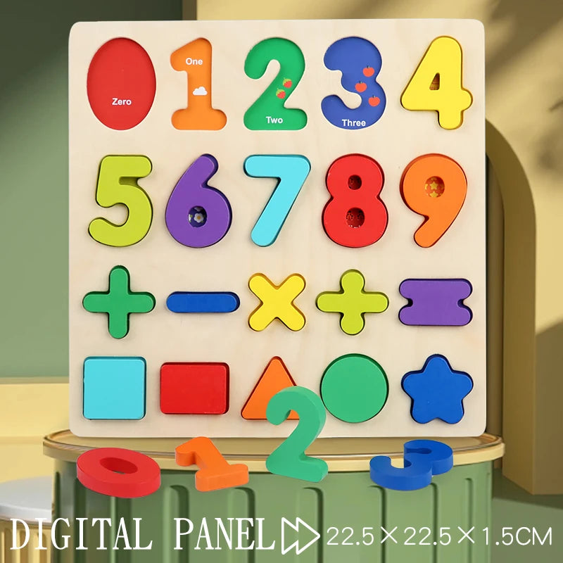 Puzzle en bois Montessori pour enfants - Jeu éducatif alphabétique, arithmétique, numérique et géométrique pour l'apprentissage préscolaire
