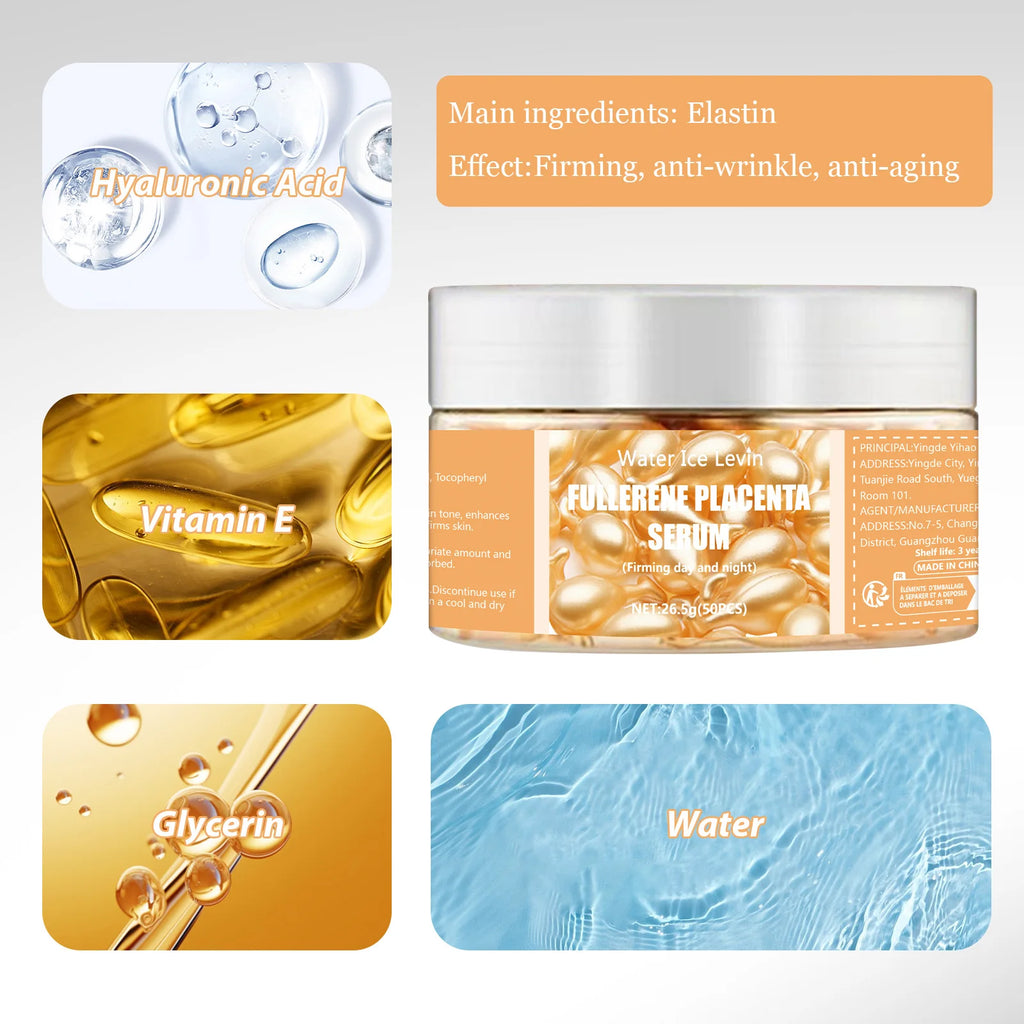50 capsules de sérum au collagène pour le visage, anti-imperfections, anti-acné et anti-rides, raffermissantes et éclaircissantes, à base d'acide hyaluronique. Nouveau soin de la peau