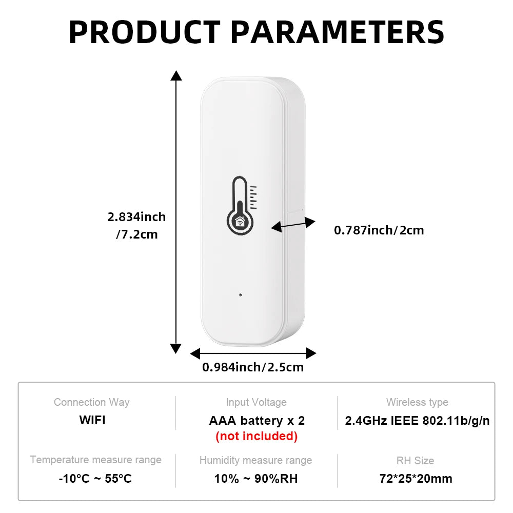 Capteur d'humidité et de température Tuya WiFi, blanc, pour maison connectée, alimenté par batterie, compatible avec une application et fonctionnant sous Alexa ou Google Assistant