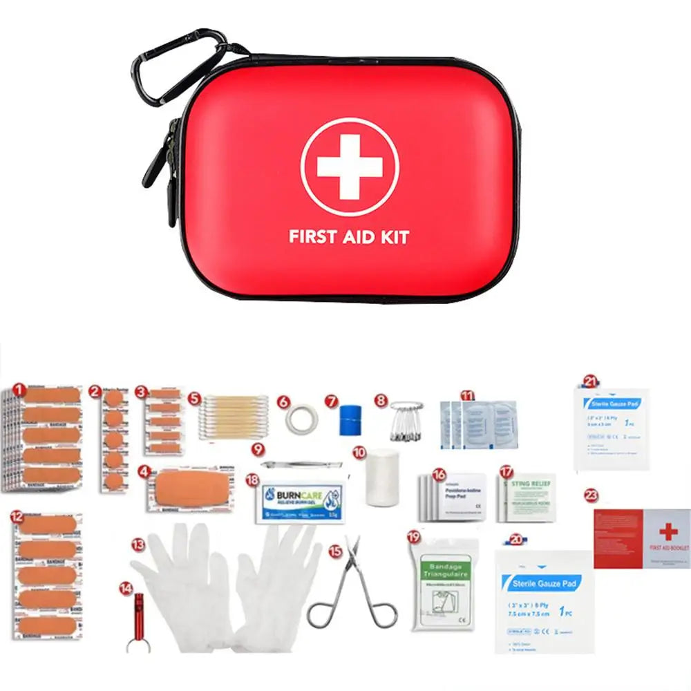 Kit de premiers secours d'urgence, 104 pièces, sac médical portable polyvalent pour la maison et la voiture, utilisation en extérieur avec étui étanche en PU