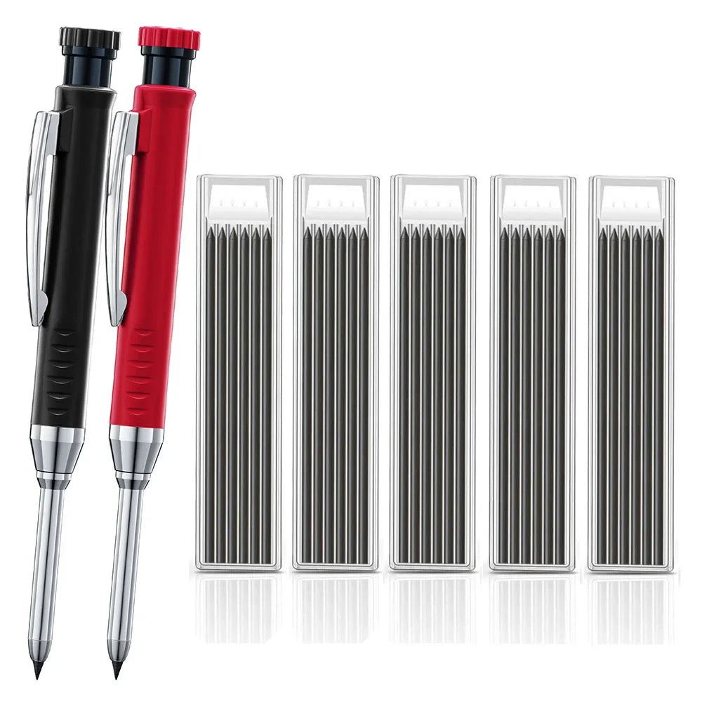 2pcs/set 2.8mm Carpenter Mechanical Pencil with Sharpener for Woodworking Construction Long Head Carpenter Pencil Stationery