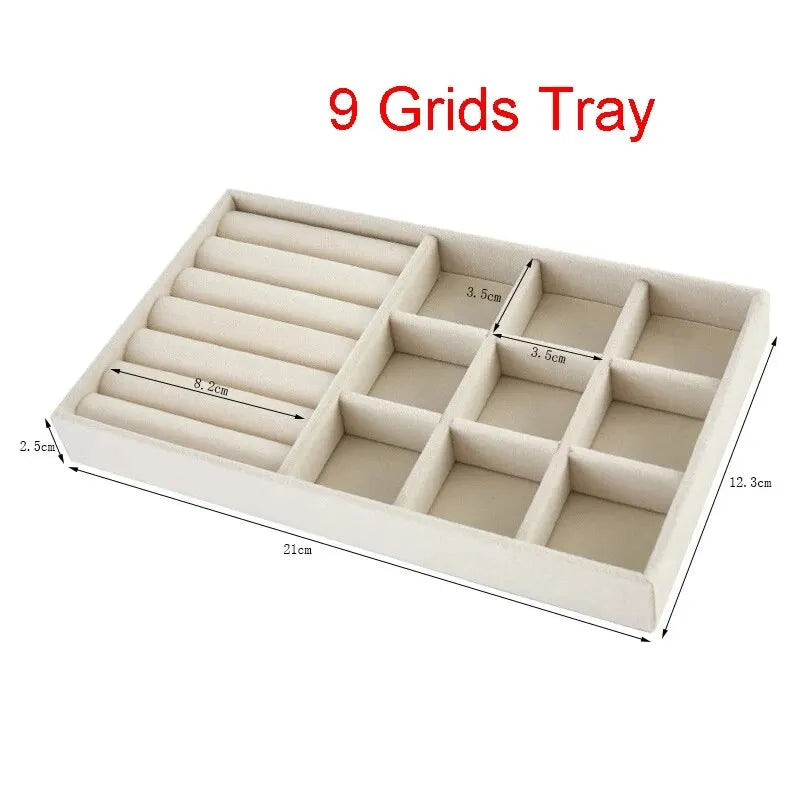 Présentoir à bijoux en velours, porte-bijoux exquis, Portable, bague, boucles d'oreilles, collier, organisateur, boîte de rangement, plateaux organisateurs Beige