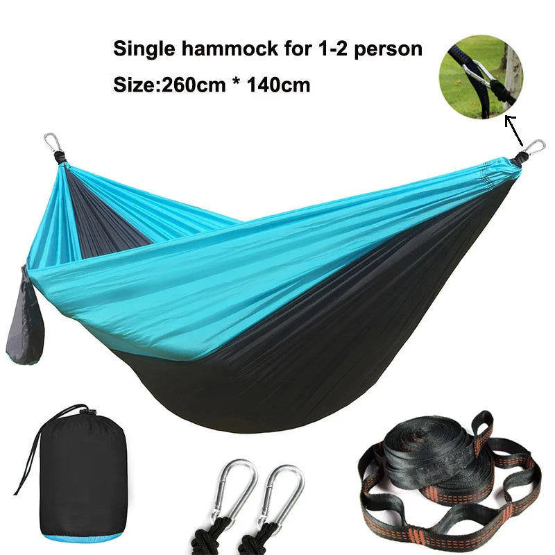 Hamac parachute uni avec sangles et mousqueton noir - Idéal pour le camping, la survie et les voyages - Mobilier d'extérieur deux places