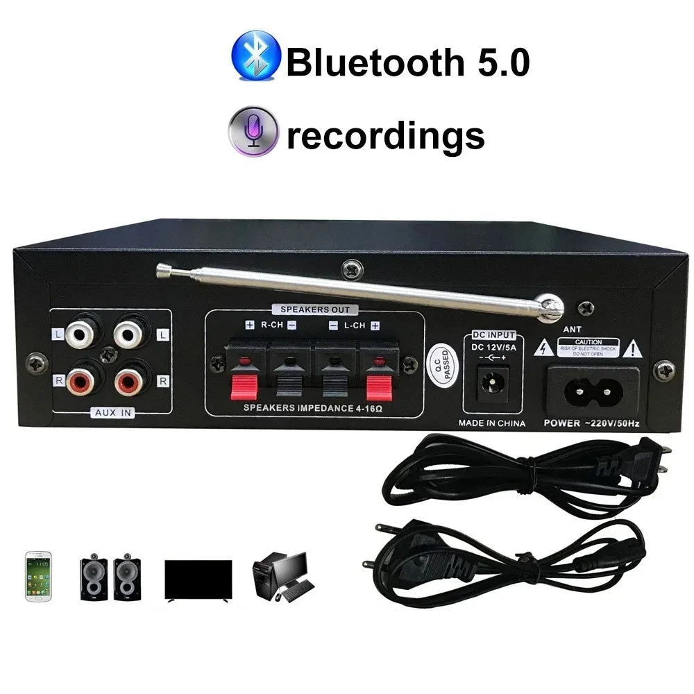 Amplificateur audio miniature BT-309A-B 35 W x 2 / Bluetooth USB SD FM AUX Entrée micro avec écho / Alimentation DC 12 V / AC 220 V