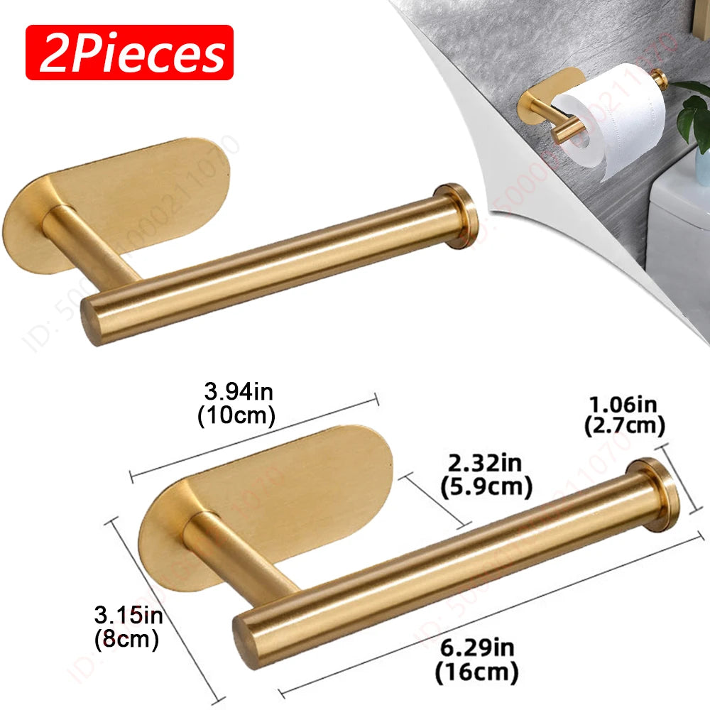 Stainless steel paper roll holder, wall-mounted without drilling, for kitchen, bathroom, wall, and paper towel storage rack.
