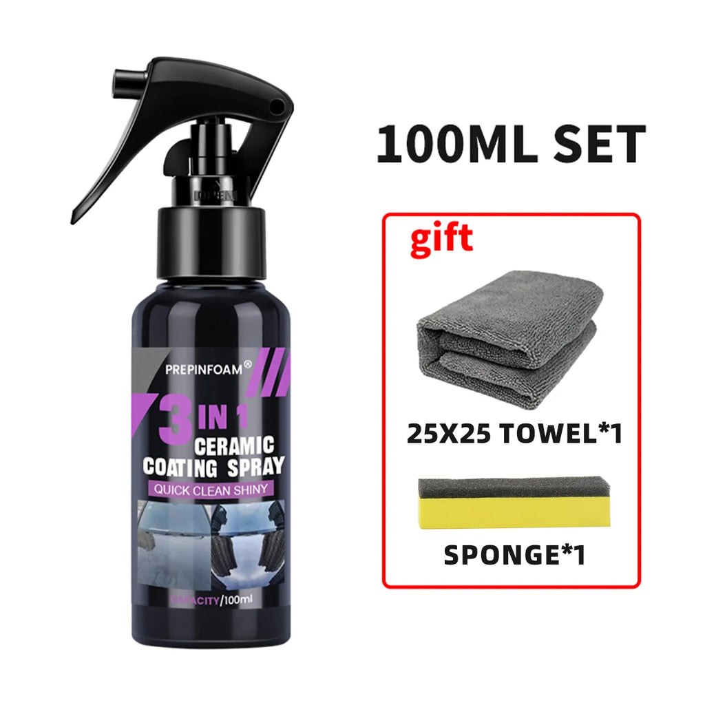 Spray de revêtement liquide en céramique 3 en 1 pour voiture, couche hydrophobe Nano cristal, Agent de polissage, peinture à haute brillance, cire de Protection, soins de voiture