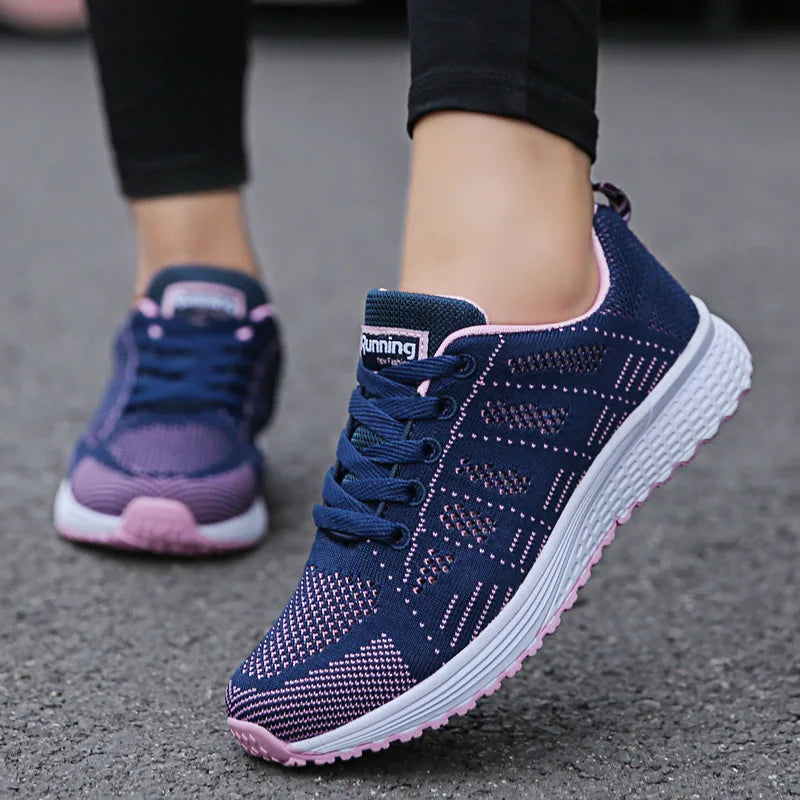Chaussures décontractées pour femmes, mode, respirantes, plates, en maille, baskets, collection 2021, chaussures de gym vulcanisées blanches