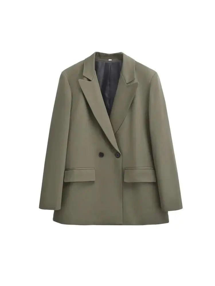 Manteau Blazer à Double boutonnage pour femmes, tenue de bureau, manches longues, poches à rabat, vêtements de dessus pour femmes, hauts chics, à la mode