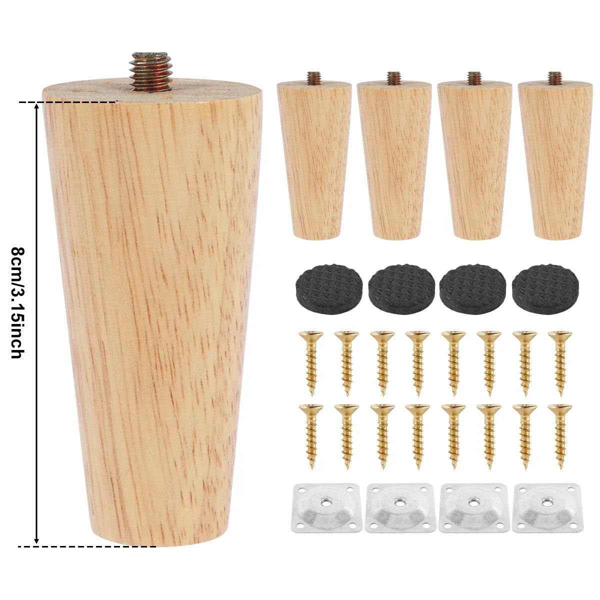 Lot de 4 pieds de meubles en bois massif, pieds de table obliques/droits, pieds de chaise antidérapants, pieds de rechange inclinés