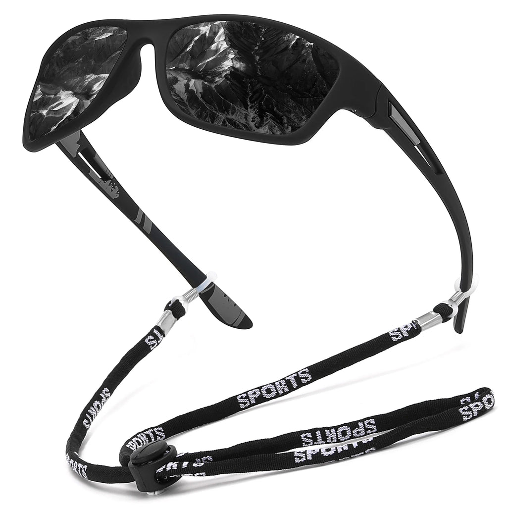 Lunettes de soleil polarisées de sport avec chaîne pour hommes, marque de styliste rétro, cyclisme, escalade, pêche, UV400