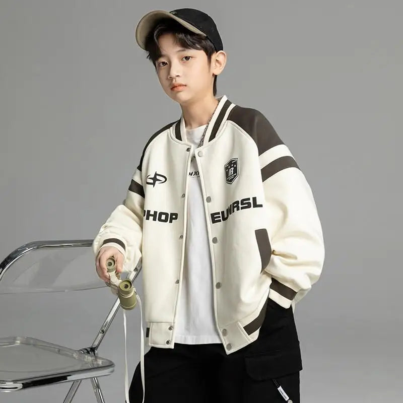 Collection printemps-automne 2025 : vêtements d'extérieur pour garçons, uniformes tendance, tenue décontractée, élégant, uniforme de baseball à manches longues