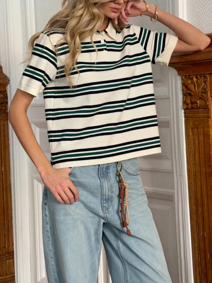 Hirsionsan Polo Col T-shirt Femmes Doux Chic T-shirts 95% Coton Pull Vêtements Lâche Pull Occasionnel 2025 Été Nouvelle Récolte Hauts