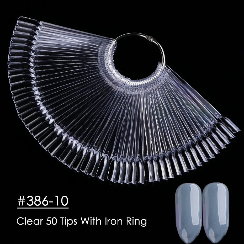 50 faux ongles transparents, nuancier naturel, forme ovale, en éventail, vernis gel UV, palette d'essai, outils de manucure