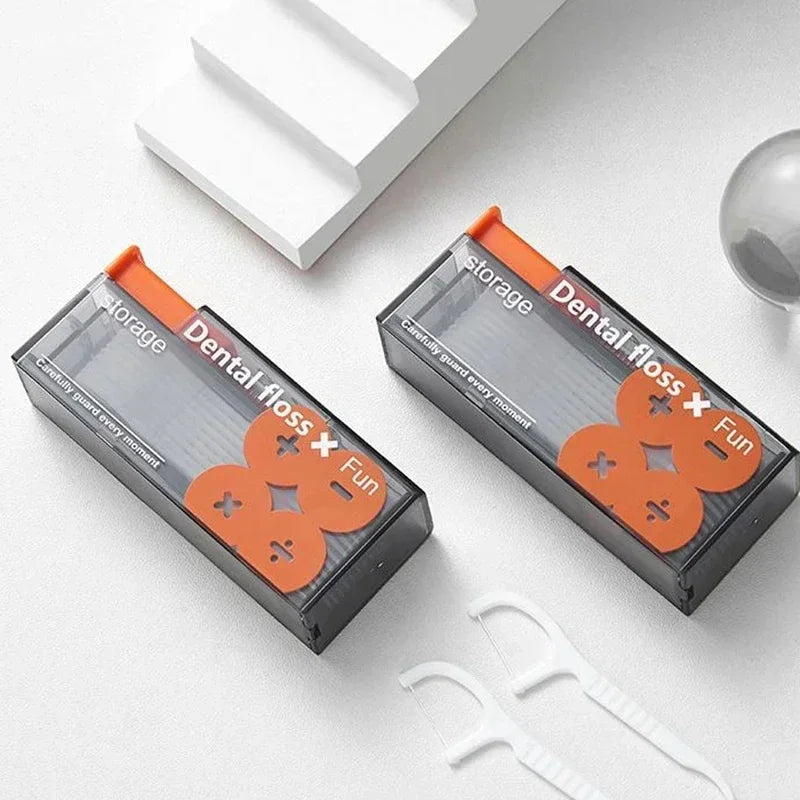 Portable Automatic Floss Dispenser with 10Pcs Press-on Disposable Flossing Sticks Oral Care Ejectable Floss Organizer