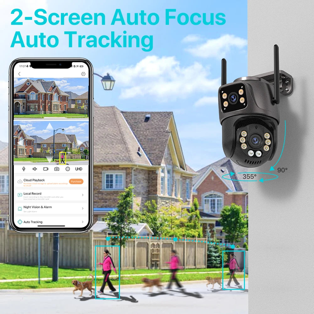 4K 8MP HD Wifi PTZ caméra extérieure 4MP double objectif double écran AI suivi automatique caméra IP CCTV Audio Surveillance vidéo P2P iCSee