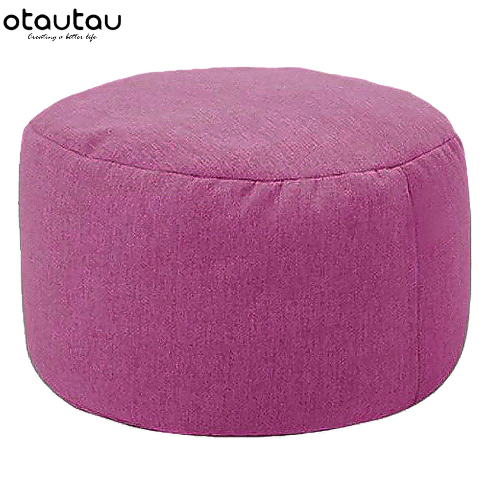 Tabouret rond OTAUTAU D30cm*H20cm, pouf en lin avec garniture, repose-pieds, style tatami/futon, JD001