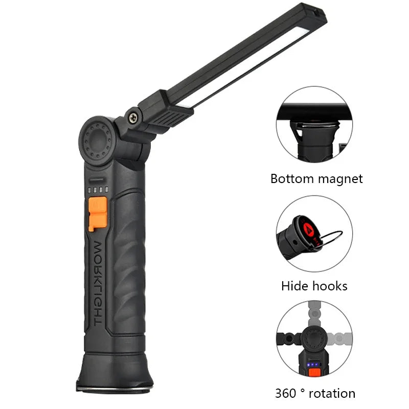 Lampe torche LED COB portable rechargeable par USB, lanterne magnétique suspendue avec batterie intégrée, lampe torche de camping