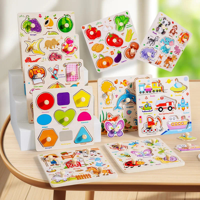 Puzzles en bois Montessori pour enfants, jeu de puzzle manuel, jeu de poissons pour développer la cognition et l'éveil des parents et des enfants