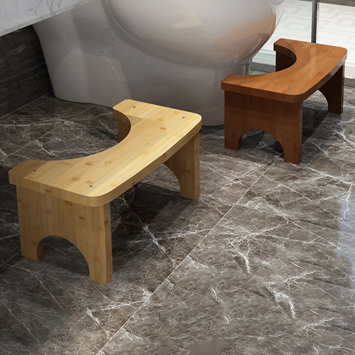 Tabouret de toilette portable robuste en bambou pour adultes, large et stable, facile à utiliser et à nettoyer, design portable