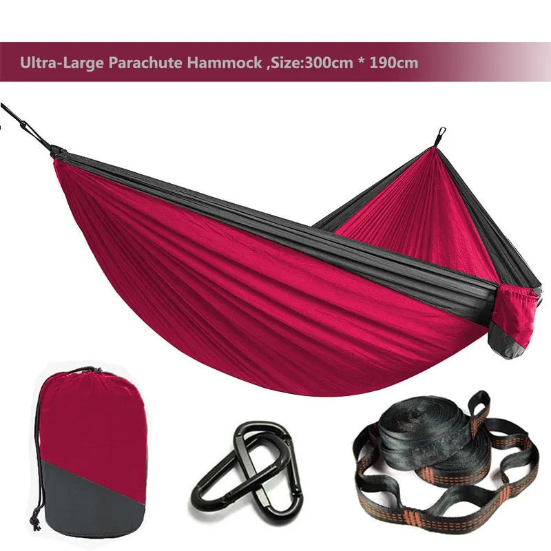 Hamac parachute uni avec sangles et mousqueton noir - Idéal pour le camping, la survie et les voyages - Mobilier d'extérieur deux places