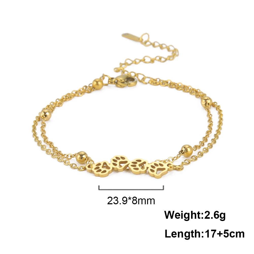 Bracelet Lucktune Chat Mignon en Acier Inoxydable avec Pendentif Animal et Chaîne à Perles - Bijou Tendance Kpop pour Femmes et Hommes - Cadeau Couple