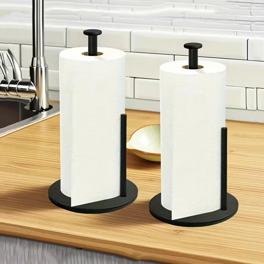 Porte-rouleau de cuisine en acier inoxydable avec base lestée - Organisateur de comptoir robuste et peu encombrant pour essuie-tout
