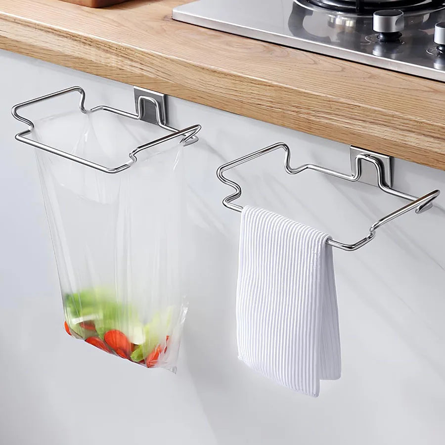 Porte-poubelle de cuisine en acier inoxydable avec support de suspension, support pour sacs poubelle, accessoires de cuisine