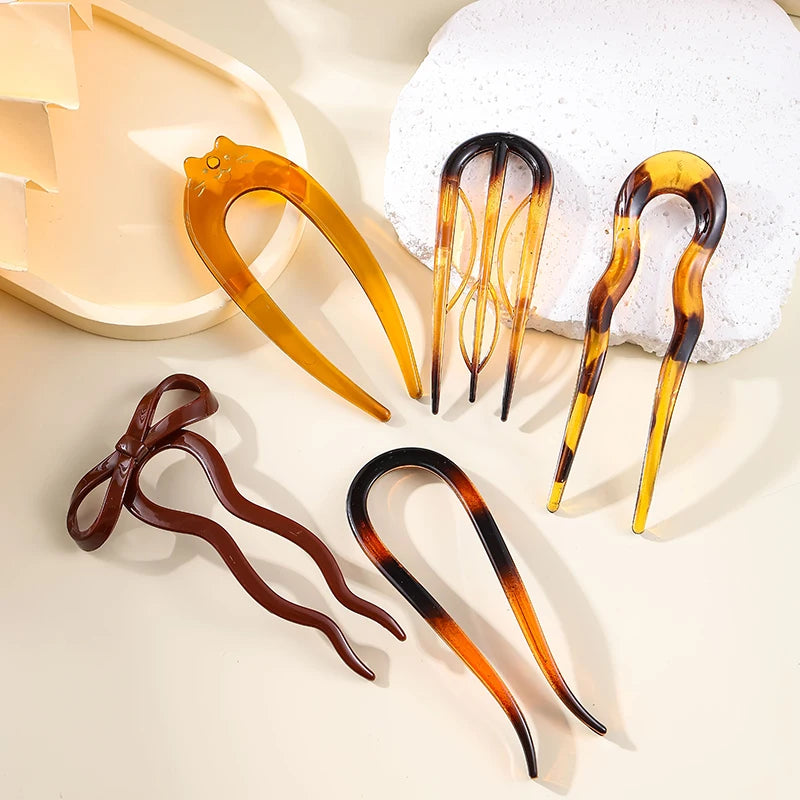 Fourchette à cheveux en forme de U, épingle à cheveux en acétate acrylique écaille de tortue, accessoire de coiffure géométrique pour femmes et filles