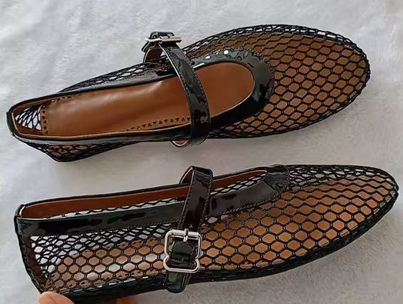 Escarpins de Ballet Maille Noir, blanc & beige Femme – Chaussures Luxe Élégantes