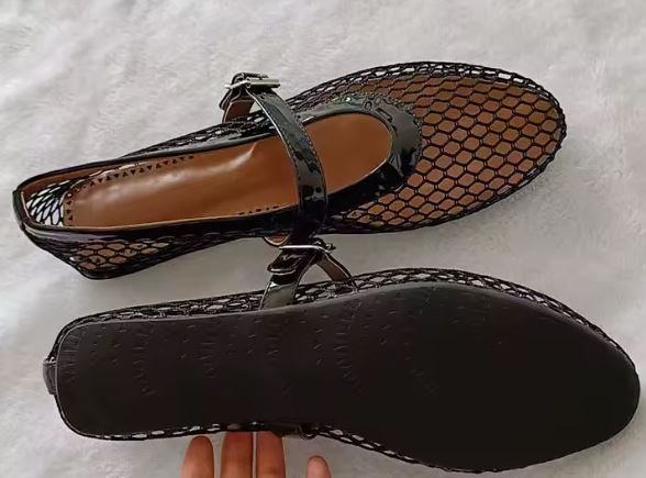 Escarpins de Ballet Maille Noir, blanc & beige Femme – Chaussures Luxe Élégantes