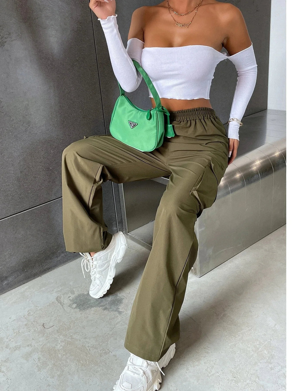 Mode femmes Baggy Joggers pantalon décontracté Communte femme Chic droit Cargo pantalon élastique taille haute élégant surdimensionné pantalon