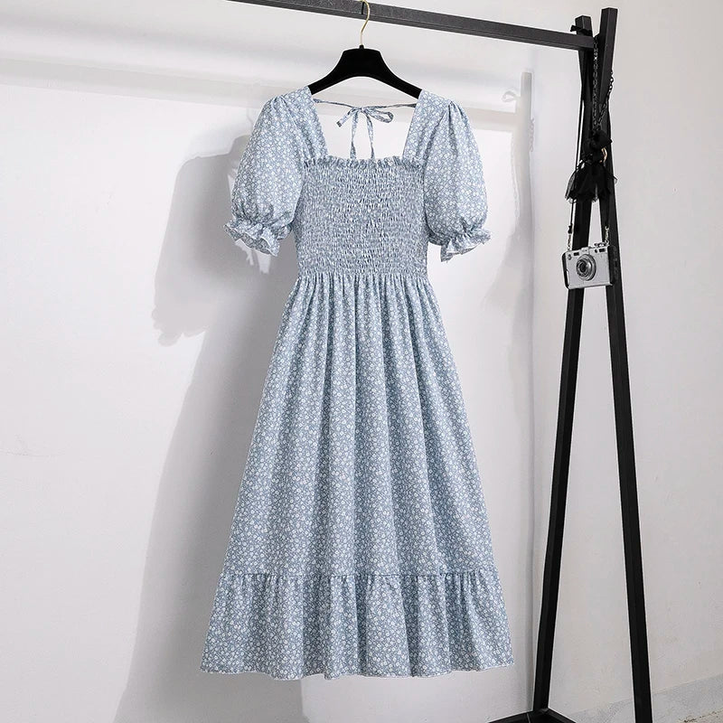 Robes en mousseline de soie pour femmes, mode femme, taille élastique, manches courtes, plissée, tenue décontractée, robes trapèze, printemps été