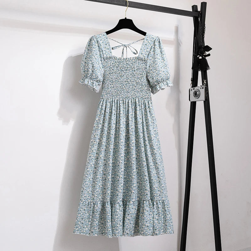 Robes en mousseline de soie pour femmes, mode femme, taille élastique, manches courtes, plissée, tenue décontractée, robes trapèze, printemps été
