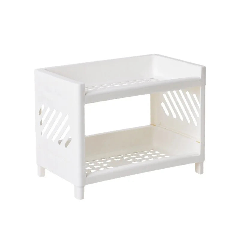 1 étagère de rangement rectangulaire blanche à double niveau en polypropylène (PP) pour bureau, idéale pour organiser le bureau des étudiants, les cosmétiques et la papeterie