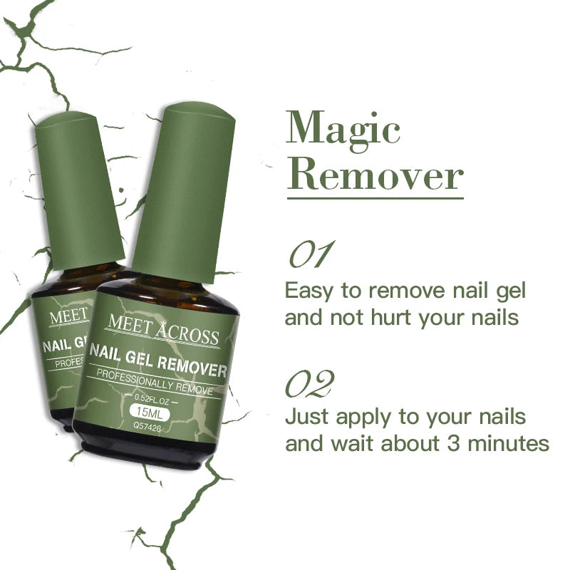 MEET ACROSS Dissolvant rapide et magique pour vernis à ongles semi-permanent UV, 15 ml, outils de manucure