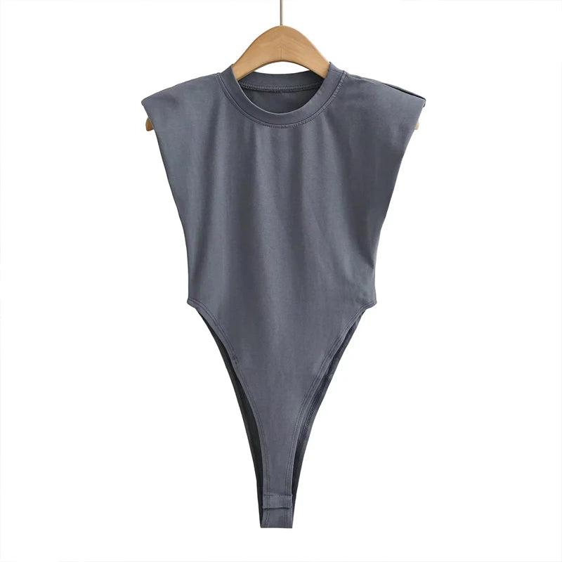 Sexy hauts femmes été une pièce moulante body rembourré épaule body noir sans manches body costumes pour femmes blanc