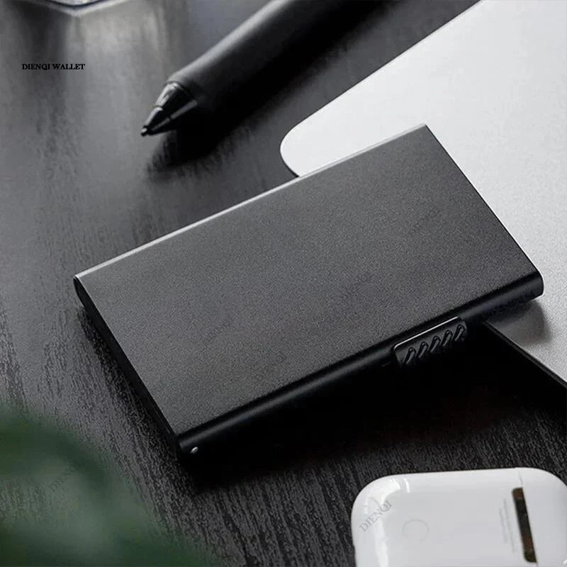 Portefeuille intelligent RFID avec porte-cartes de crédit, en métal fin et mince, pour hommes et femmes, portefeuille minimaliste à ouverture par clapet, petit porte-monnaie noir en métal