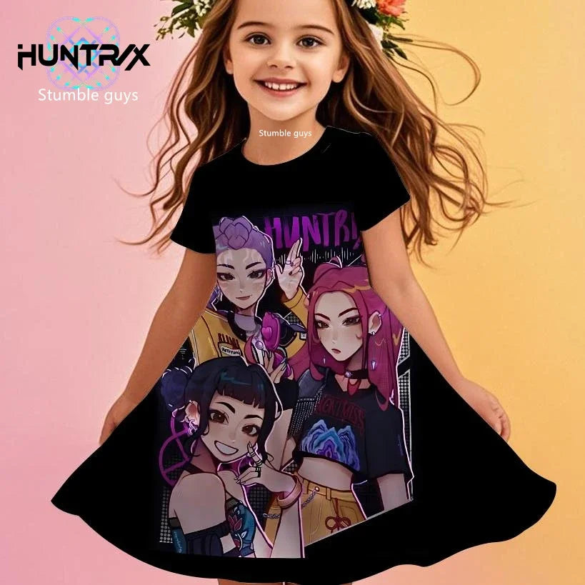 Robe d'été pour filles, style Kpop, chasseuse de démons, princesse anime, dessin animé, robe de plage décontractée, pyjama