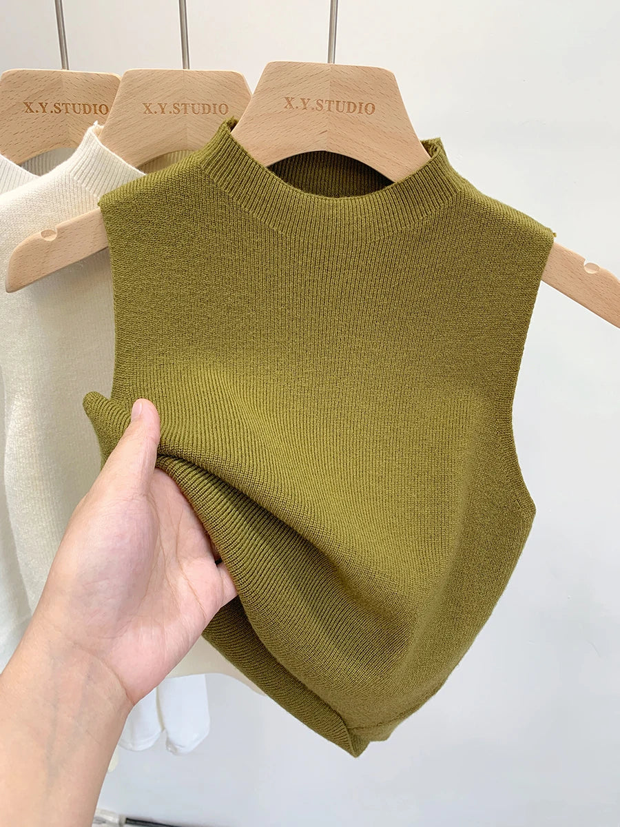 Femmes tricoté débardeur été automne mince pull court sans manches solide printemps automne pulls pulls 2025