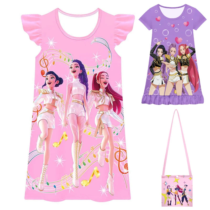Pyjamas d'été pour enfants Kpop Demon Hunters, robe Zoey, robe de princesse, vêtements de nuit pour filles, pyjamas de fête