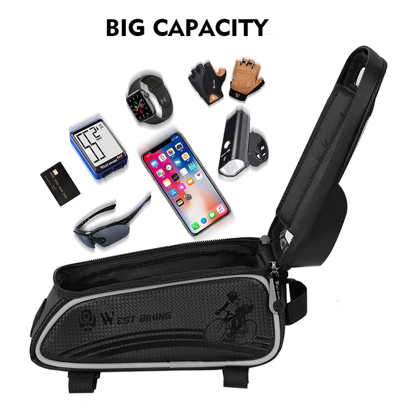 Sacoche de vélo WEST BIKING, sacoche de cadre avant étanche pour téléphone 6,5 pouces avec écran tactile, idéale pour VTT et vélo de route.