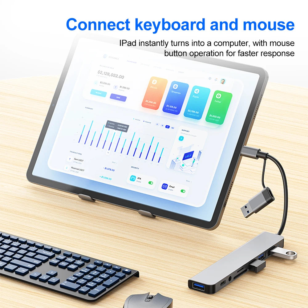 USB-C Hub USB 3.0 HUB C Ports à 7 Ports USB HUB répartiteur USB avec USB 3.0 4 USB 2.0 et 2 Ports USB C distributeur USB